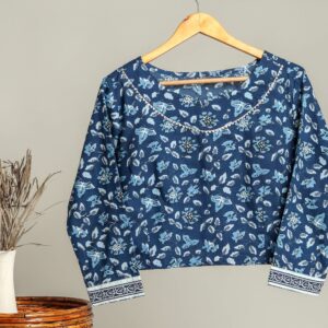 Handmade Block Print Cotton for Women ? Ethnic Floral Printed Top with Long Sleeves